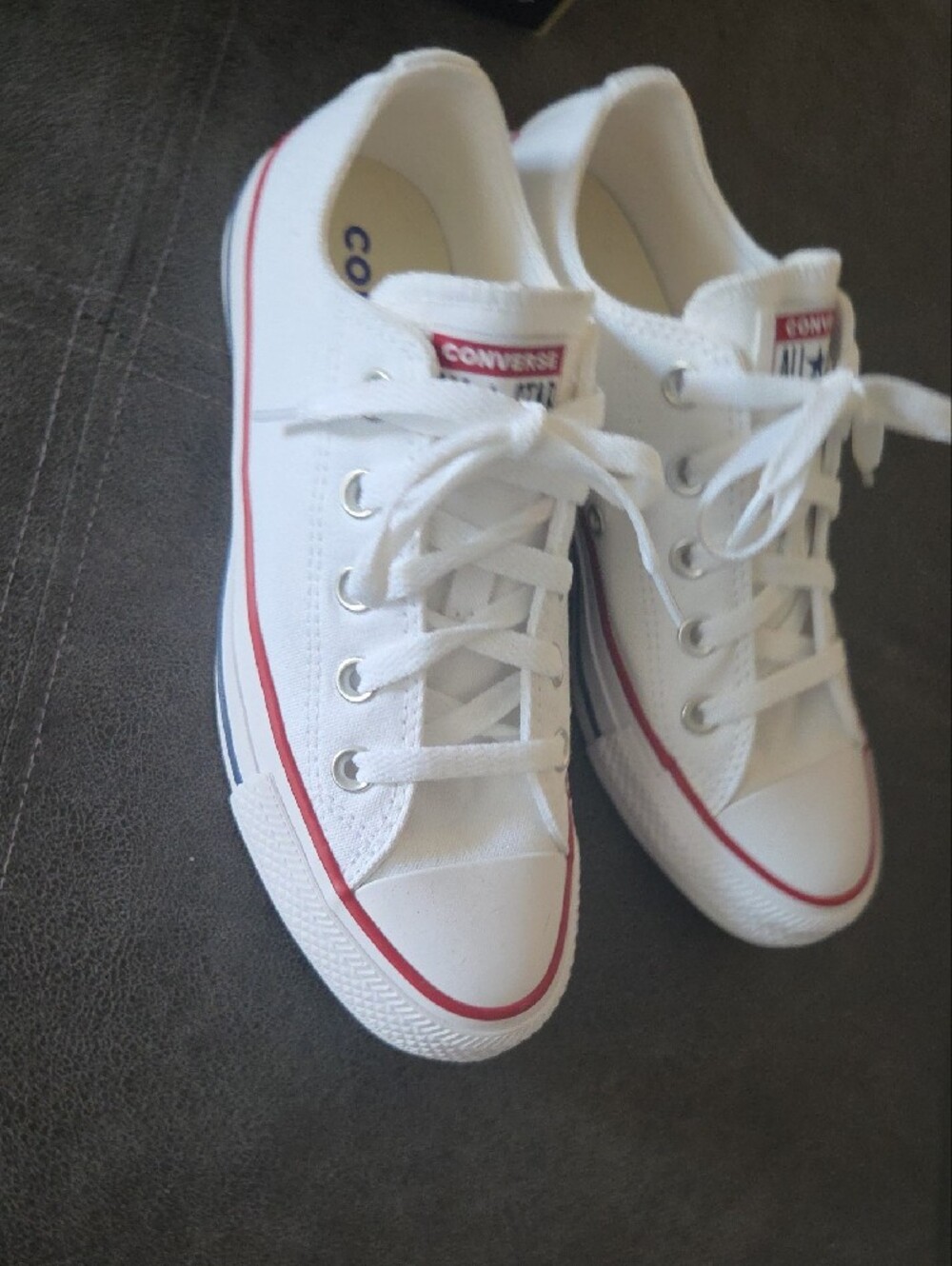 Converse White Low Top Sneakers with Red Trim - Picture 5 of 7